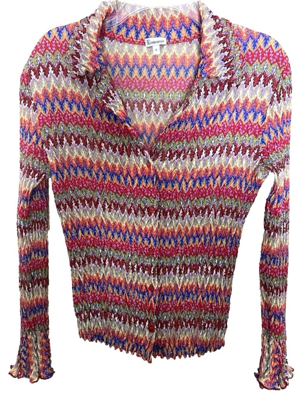 Komarov Shirt Blouse Women's Small Colorful Groovy Crinkled Stretch Bell Sleeves